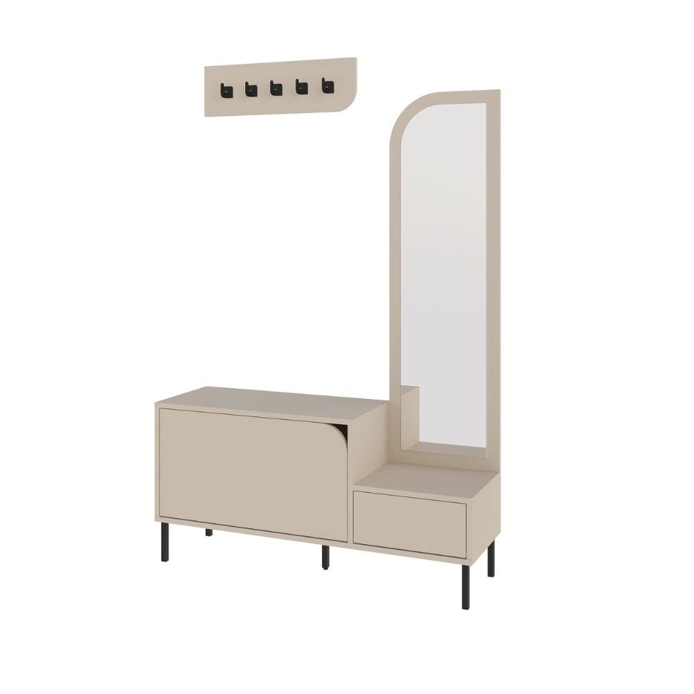 Mobile ingresso Mila con scarpiera ganci appendi abito e specchio colore cashmere