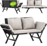 ® Panca da Giardino in Polyrattan Reclinabile Braccioli Regolabili Resistente Divano da Esterno Terrazza Balcone