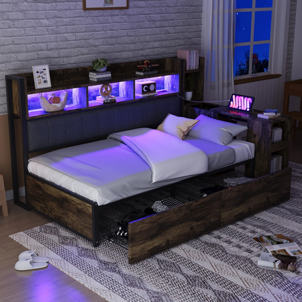 Letto sofà con scrivania estraibile metallo legno 90x200 cm