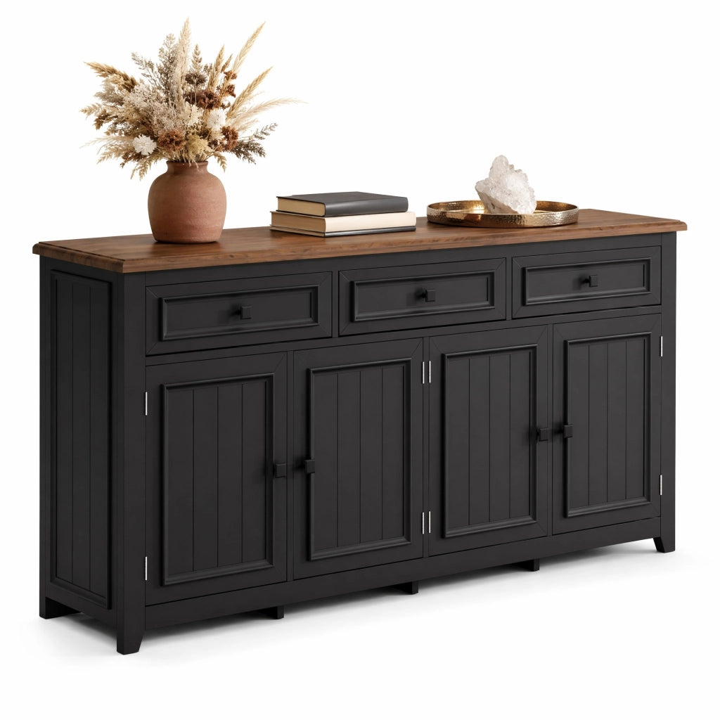 Sideboard 160x35x76 cm con 3 cassetti e 4 ante in MDF nero