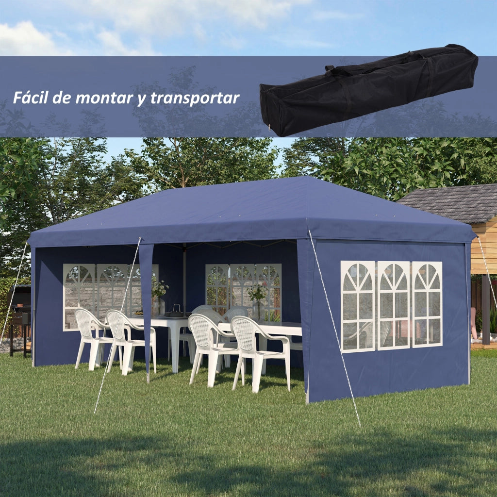Carpa da Giardino Pieghevole 6x3 m ¨C zephmum ¨C 4 Finestre e Laterali Rimovibili, Blu