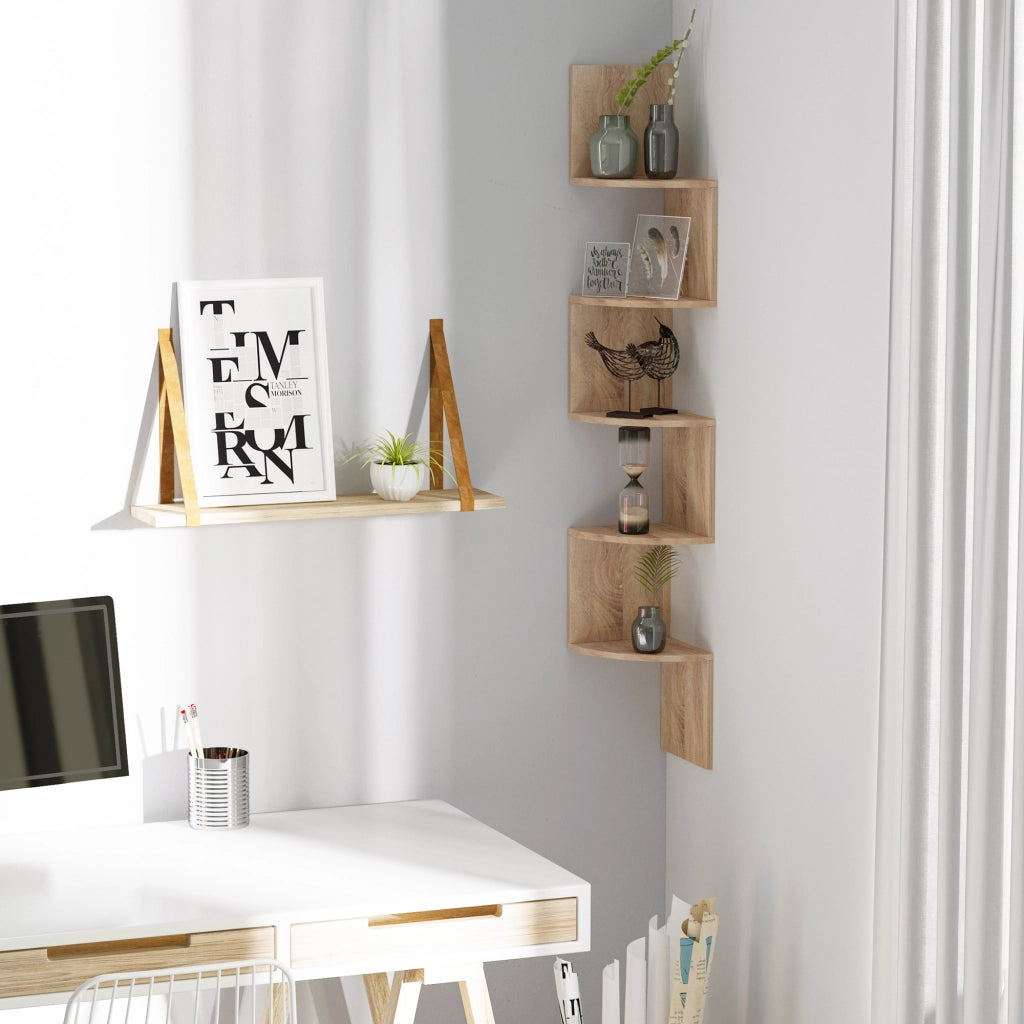 Libreria Angolare a Parete Zigzag 5 Livelli ¨C Zephmum ¨C Legno Rovere 20x20x126 cm