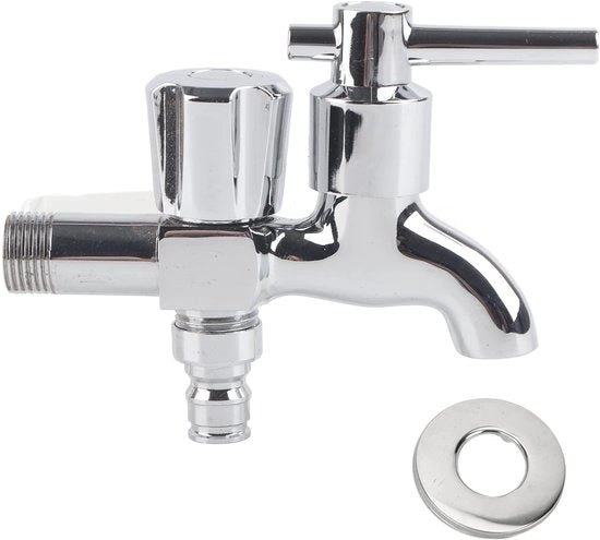 Rubinetto a G 1/2 pollici - Doppia Valtorta - Rubinetto per Acqua Fredda - Acciaio/Materiali ABS - 72 x 120 mm - 0-90 °C Temperatura di Funzionamento - Rubinetto per Lavatrice