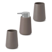 Set accessori bagno in ceramica tortora con dispenser sapone e due portaspazzolini Sidney