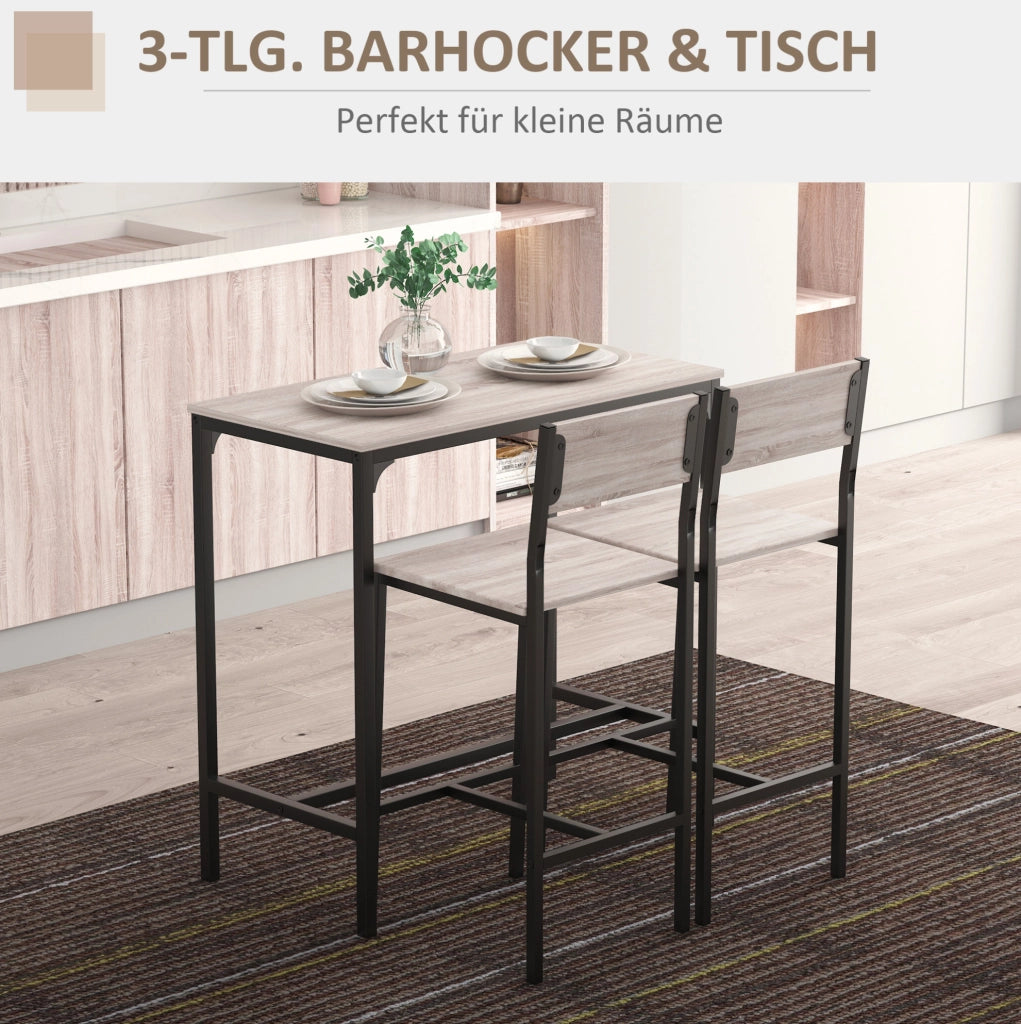 Set tavolo bar con 2 sgabelli in MDF naturale