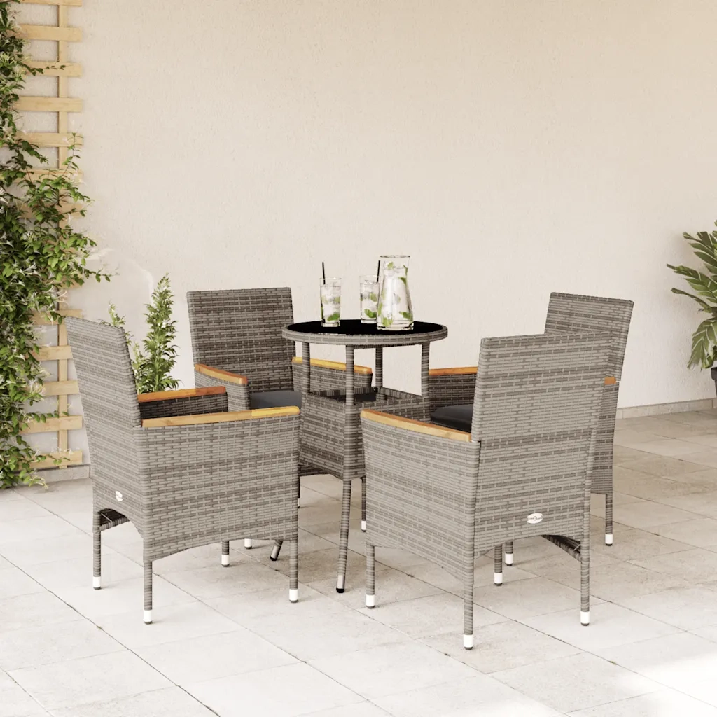 Set da Pranzo da Giardino 5 pz | Set Salotto da Giardino con Cuscini Polyrattan e Vetro