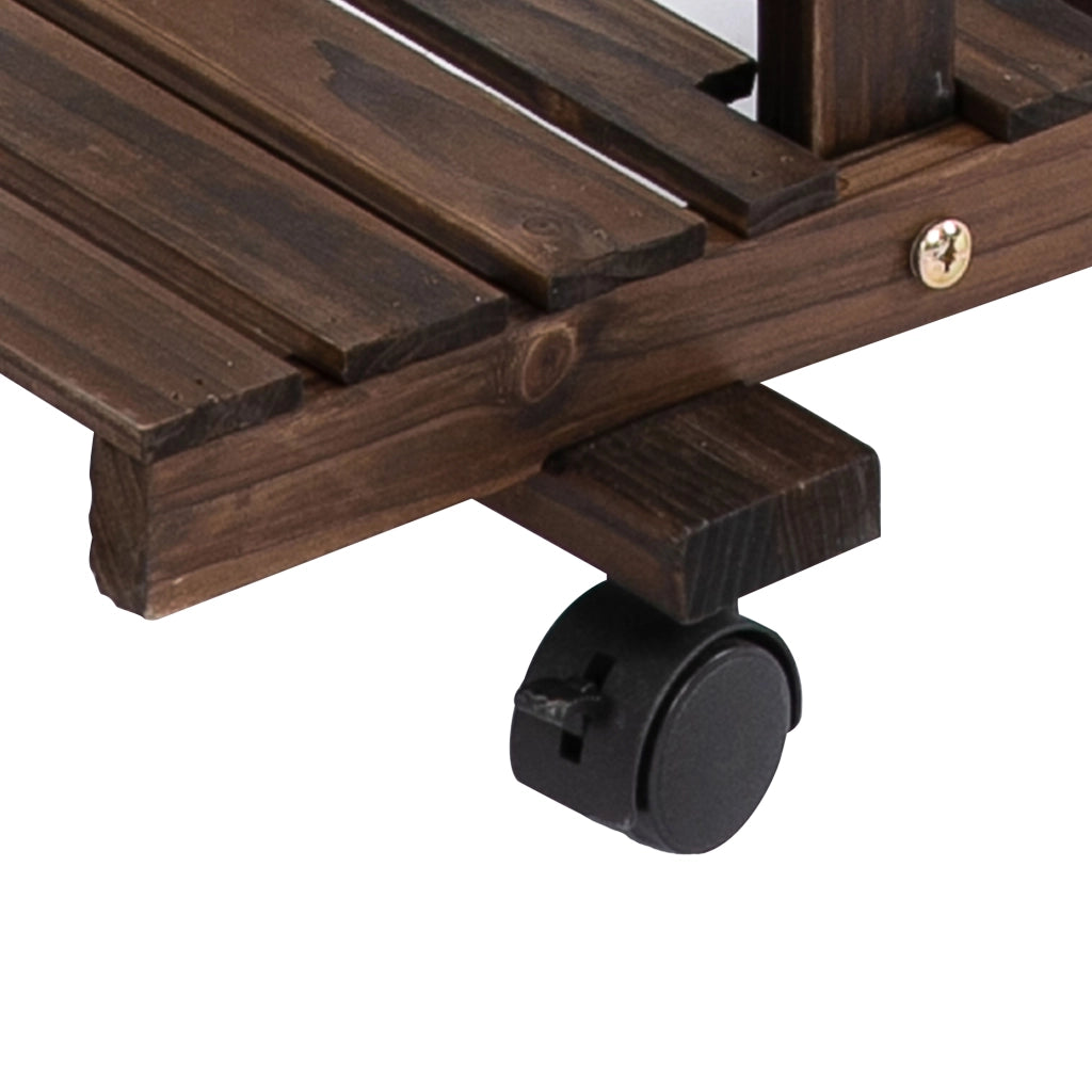 Portavasi a 6 ripiani in legno massello su ruote, 123,5x33x80 cm, marrone scuro