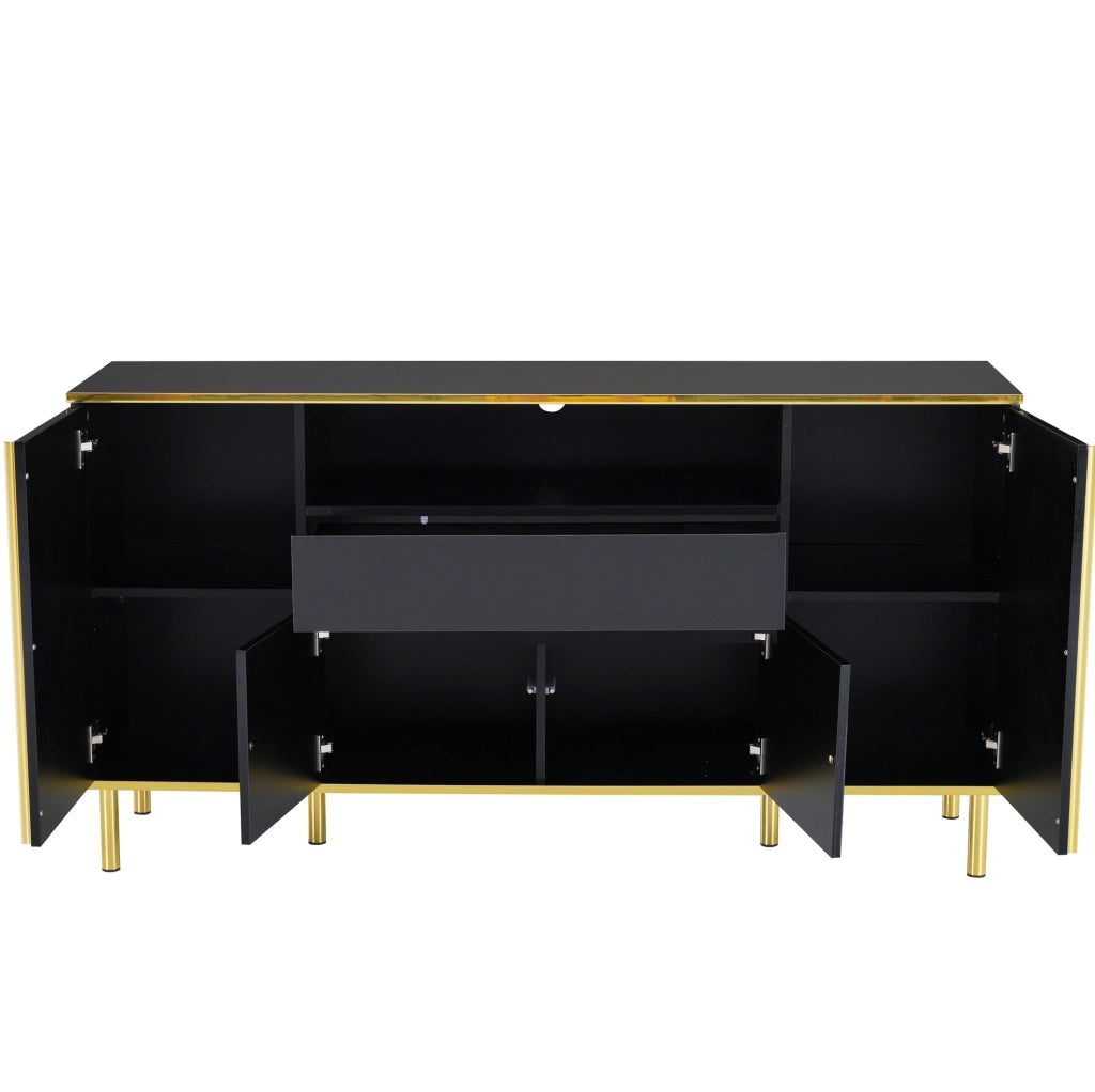 credenza 150x40x80 cm nera – contenitore LED con 4 ante
