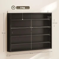 Vetrina a 5 Livelli a Muro con Ripiani Regolabili, in in Vetro e Truciolato, 80x9.5x60 cm, Nero