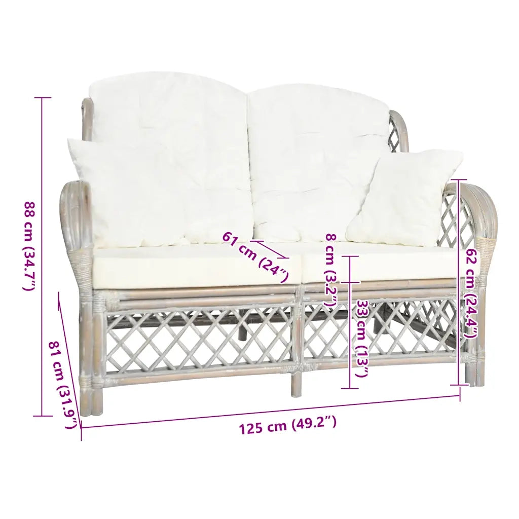 Divano a 2 Posti-Sofa 2 Posti in Rattan Grigio
