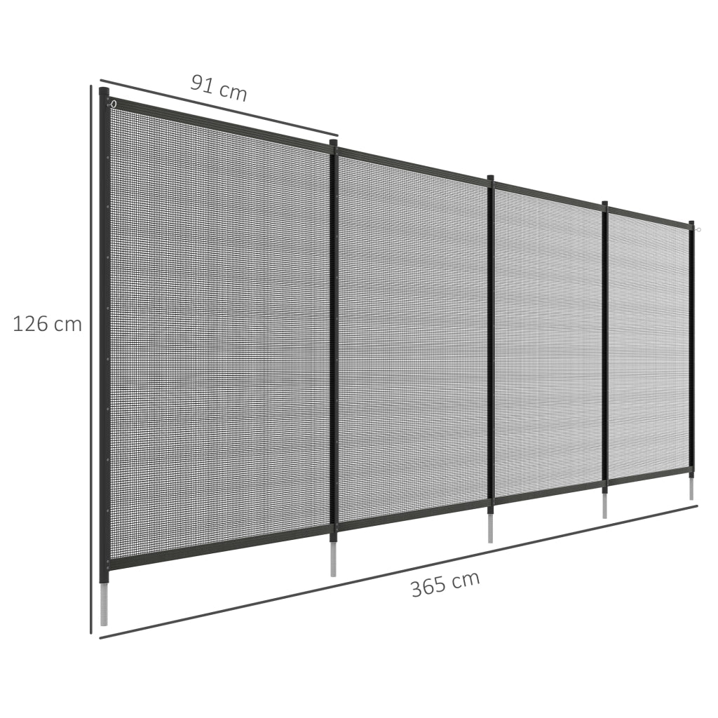 Recinzione di sicurezza per piscina 365x126 cm, set 4 pannelli in alluminio e rete Texteline nera