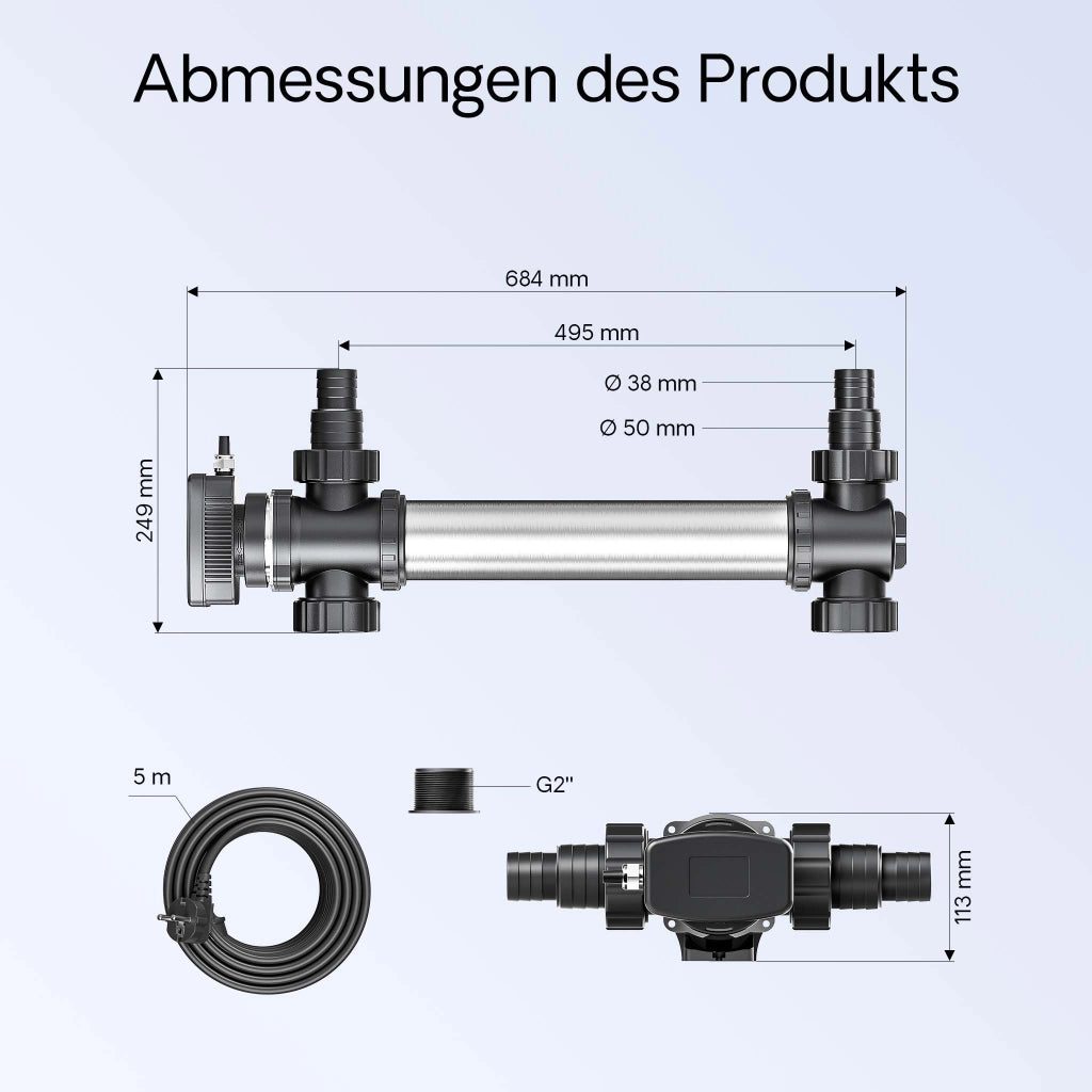 CUV-755 Chiarificatore UVC per laghetti acciaio inox 55W Sterilizzatore