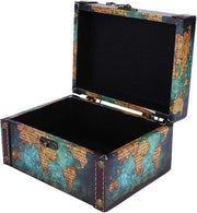 Cassa di Stoccaggio in Legno per Gioielli - Organizzatore con Carta da Parati Verde (2208A-06)
