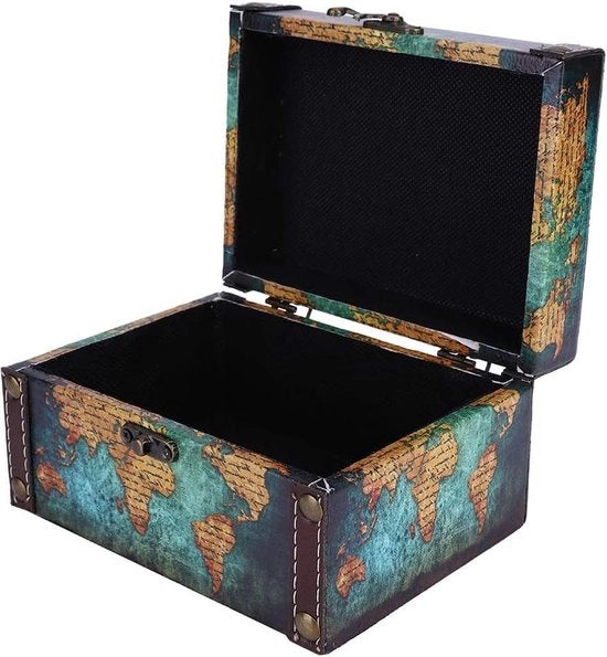 Cassa di Stoccaggio in Legno per Gioielli - Organizzatore con Carta da Parati Verde (2208A-06)