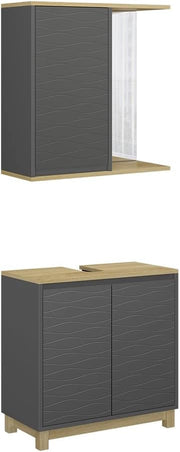 Set di mobili da bagno Livia, Antracite/quercia, 2 parti