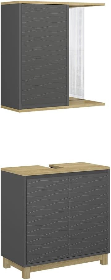 Set di mobili da bagno Livia, Antracite/quercia, 2 parti