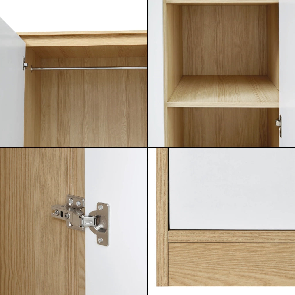 Armadio moderno per camera da letto mobile contenitore senza tempo con 4 ripiani MDF 176 x 120 x 52 cm effetto rovere bianco 03_0006363