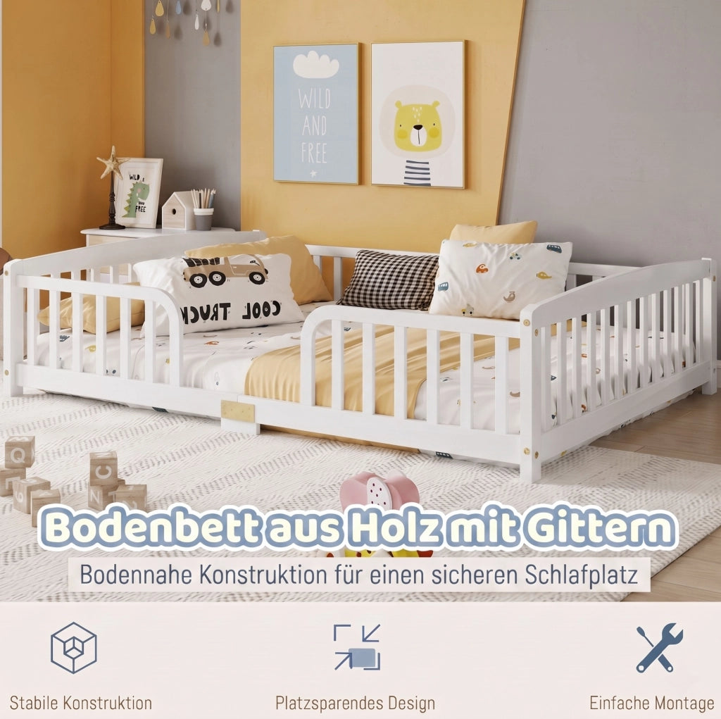 Letto a pavimento per bambini 140x200 cm con sponde bianco