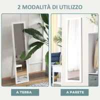 Specchio con Cornice in MDF con Piedini e Ganci per Utilizzo a Muro o a Parete, 37x40x155 cm