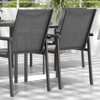 Set da Giardino 7 Pezzi con 1 Tavolo da Pranzo e 6 Sedie, Piano in Vetro Temperato Effetto Legno Grigio