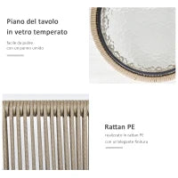 Set 2 Poltroncine con Tavolino da Esterno in Rattan PE Stile Boho, Cachi e Grigio