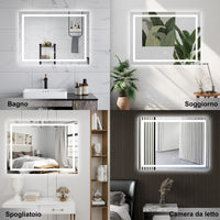 AICA Specchio da bagno  80 x 60 cm, dimmerabile, interruttore touch, Funzione Memoria, antiappannamento