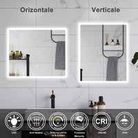 AICA Specchio da bagno  60 x 50 cm, dimmerabile, Funzione Memoria, antiappannamento, 3 colori