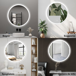 AICA Specchio da bagno 60 x 60 cm, antiappannamento, dimmerabile, interruttore touch, Funzione Memoria