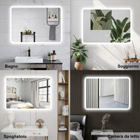 AICA Specchio da bagno  80 x 60 cm, dimmerabile, Blue tooth, Funzione Memoria, antiappannamento, 3 colori