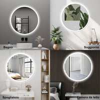AICA Specchio da bagno 70 x 70 cm, antiappannamento, dimmerabile, interruttore touch, Funzione Memoria