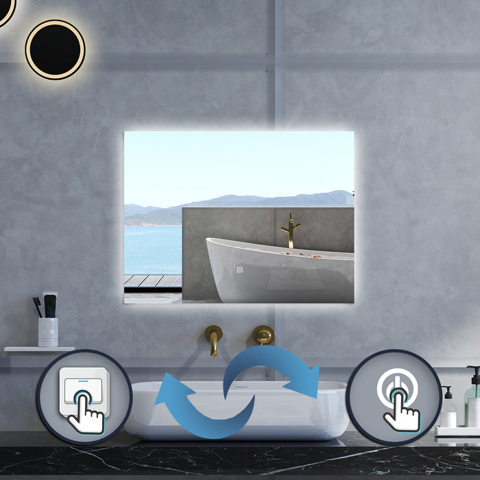 Specchio da bagno Rettangolare con 90x70cm,Memoria, Antifog,Regorabile,Retroilluminato,doppio interruttore,