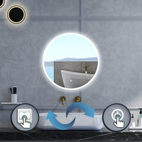 Specchio da bagno Rotondo con 60cm,Memoria, Antifog,Regorabile,Retroilluminato,doppio interruttore,