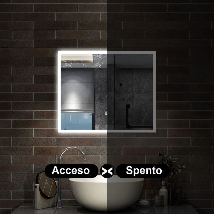 60 x 50 cm,AICA Specchio da Bagno LED con Luce, 3 Colori Regolabili,memoria, antiappannamento,CRI>90,autospegnimento
