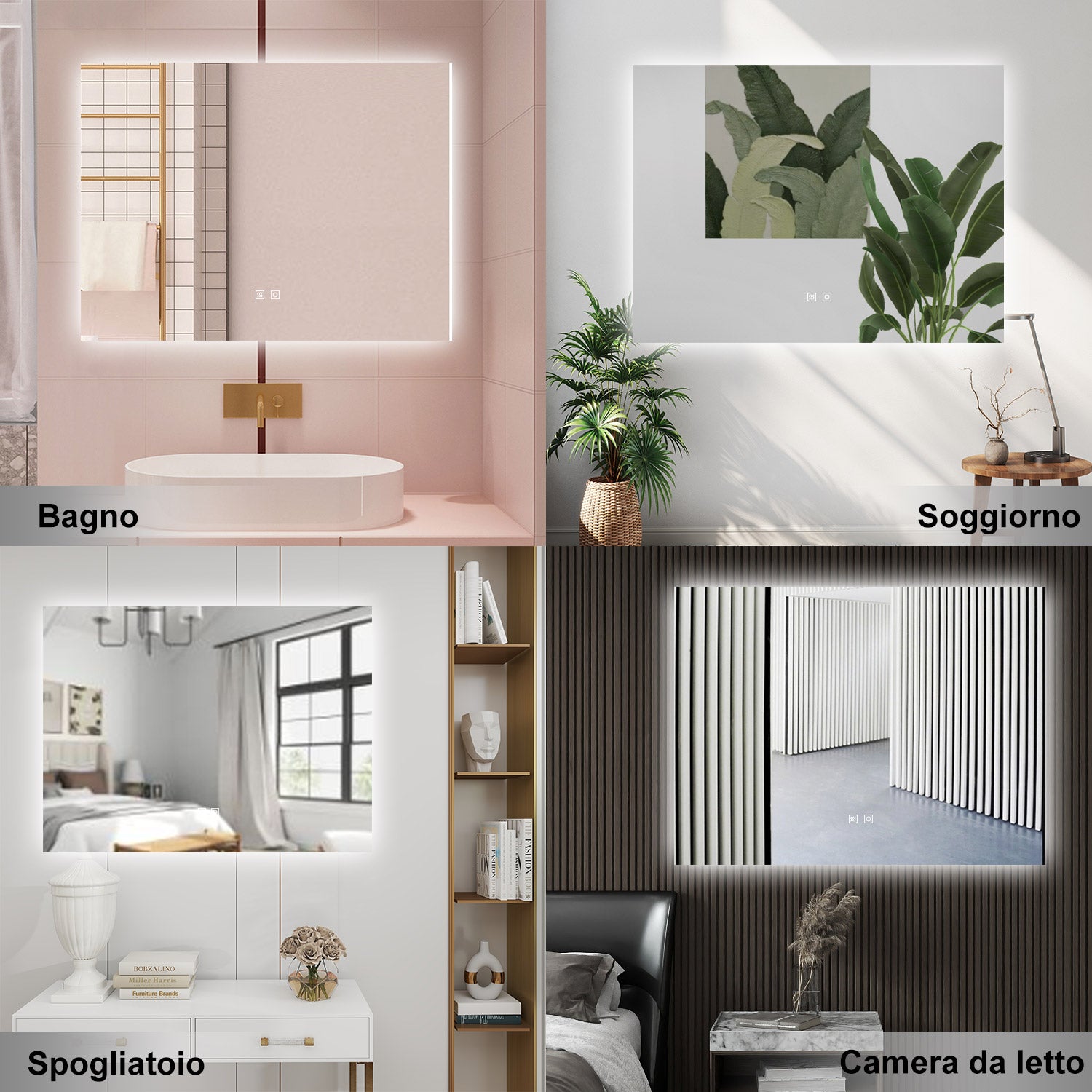 AICA Specchio da bagno 90 x 70 cm, dimmerabile, Funzione Memoria, antiappannamento, 3 colori