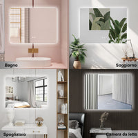 AICA Specchio da bagno 80 x 60 cm, dimmerabile, Funzione Memoria, antiappannamento, 3 colori