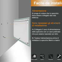 Specchio bagno Rettangolare 80x60 cm con led. Dimmerabile + Touch Control + Bordo non sabbiato + IP44