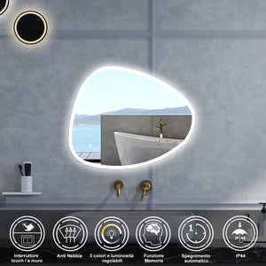 Specchio da bagno Asimmetrico con 80x650cm,3 colori,Memoria, Antifog,Regorabile,Retroilluminato,doppio interruttore,