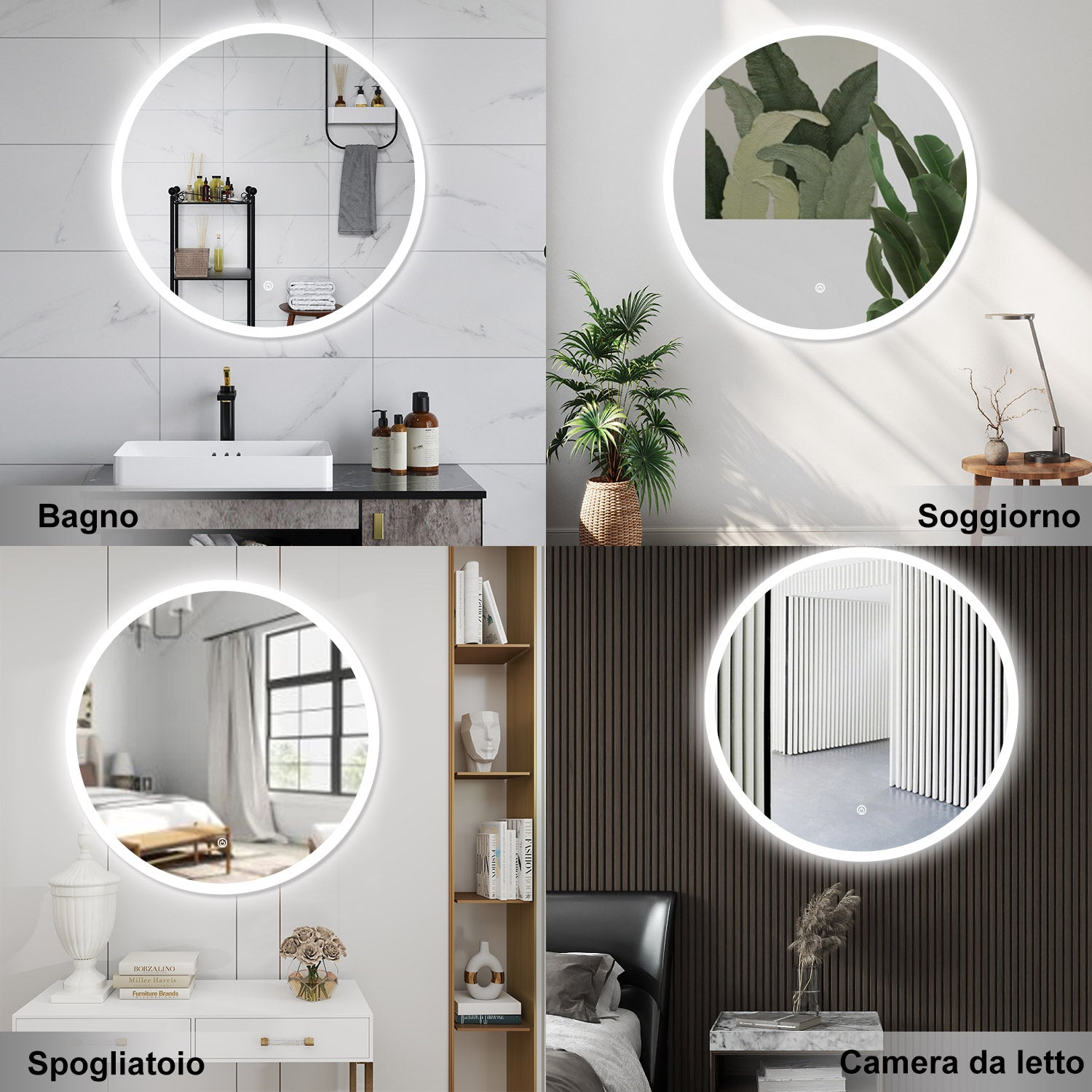 AICA Specchio da bagno 90 x 90 cm, antiappannamento, dimmerabile, interruttore touch, Funzione Memoria