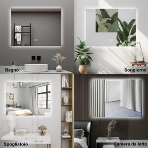 AICA Specchio da bagno 80 x 60 cm, dimmerabile, Funzione Memoria, antiappannamento, 3 colori