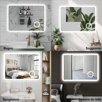 AICA Specchio da bagno  60 x 80 cm, dimmerabile, Blue tooth, Funzione Memoria, antiappannamento, 3 colori, Magnificatore