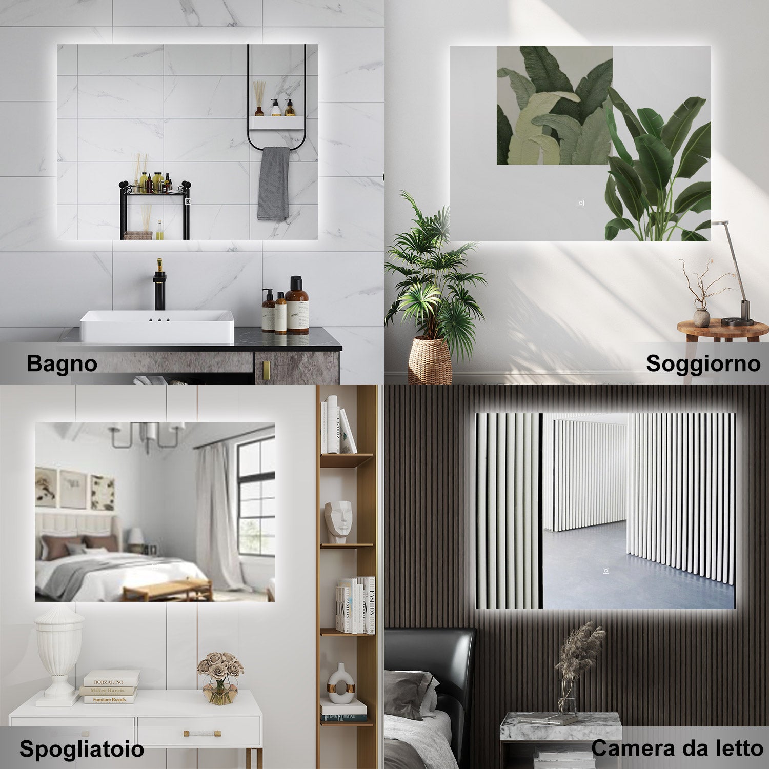 AICA Specchio da bagno 90 x 70 cm, antiappannamento, dimmerabile, interruttore touch, Funzione Memoria