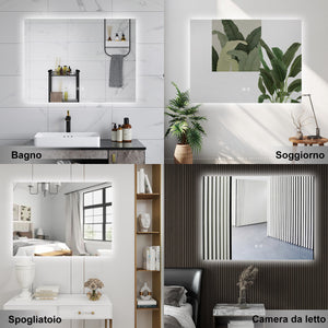 AICA Specchio da bagno 80 x 60 cm, dimmerabile, Funzione Memoria, antiappannamento, 3 colori
