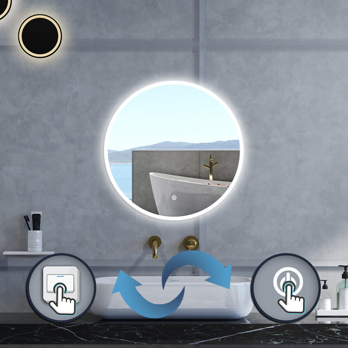 Specchio da bagno Rotondo con 70cm,Memoria, Antifog,Regorabile,Retroilluminato,doppio interruttore,