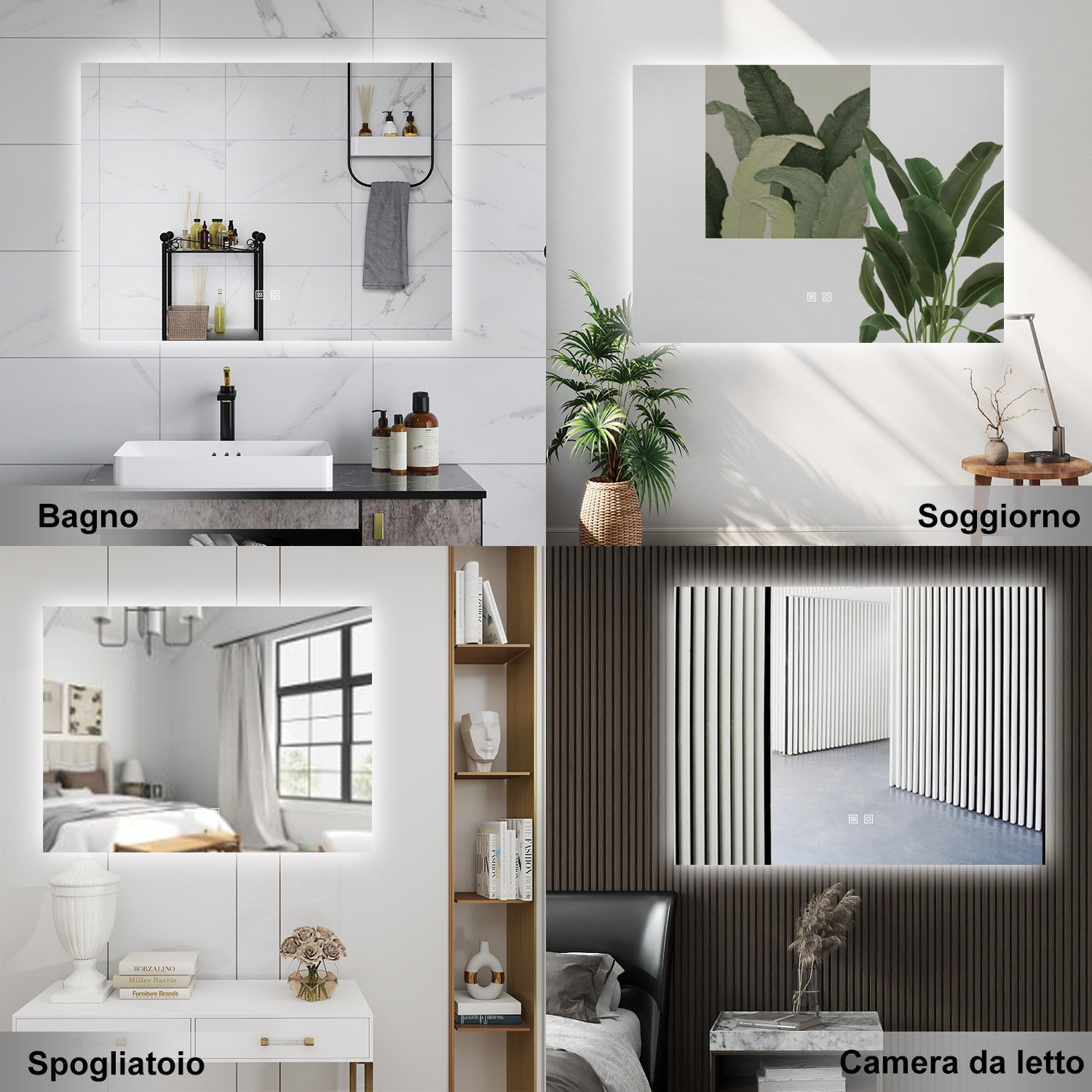 AICA Specchio da bagno  100 x 60 cm, dimmerabile, Funzione Memoria, antiappannamento, 3 colori