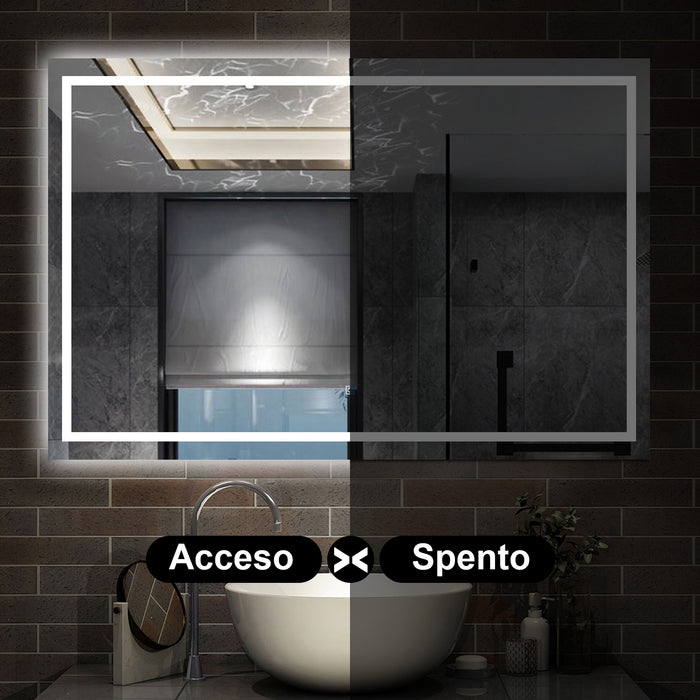 120 x 80 cm,AICA Specchio da Bagno LED con Luce, 3 Colori Regolabili,memoria, antiappannamento,CRI>90,autospegnimento