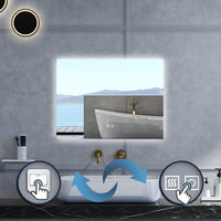 Specchio da bagno Rettangolare con 80x60cm,3 colori,Memoria, Antifog,Regorabile,Retroilluminato,doppio interruttore,