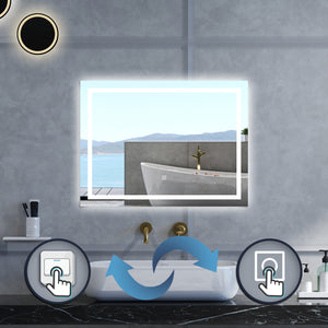 Specchio da bagno Rettangolare con 120x80cm,3 colori,Memoria, Antifog,Regorabile,Retroilluminato,doppio interruttore,