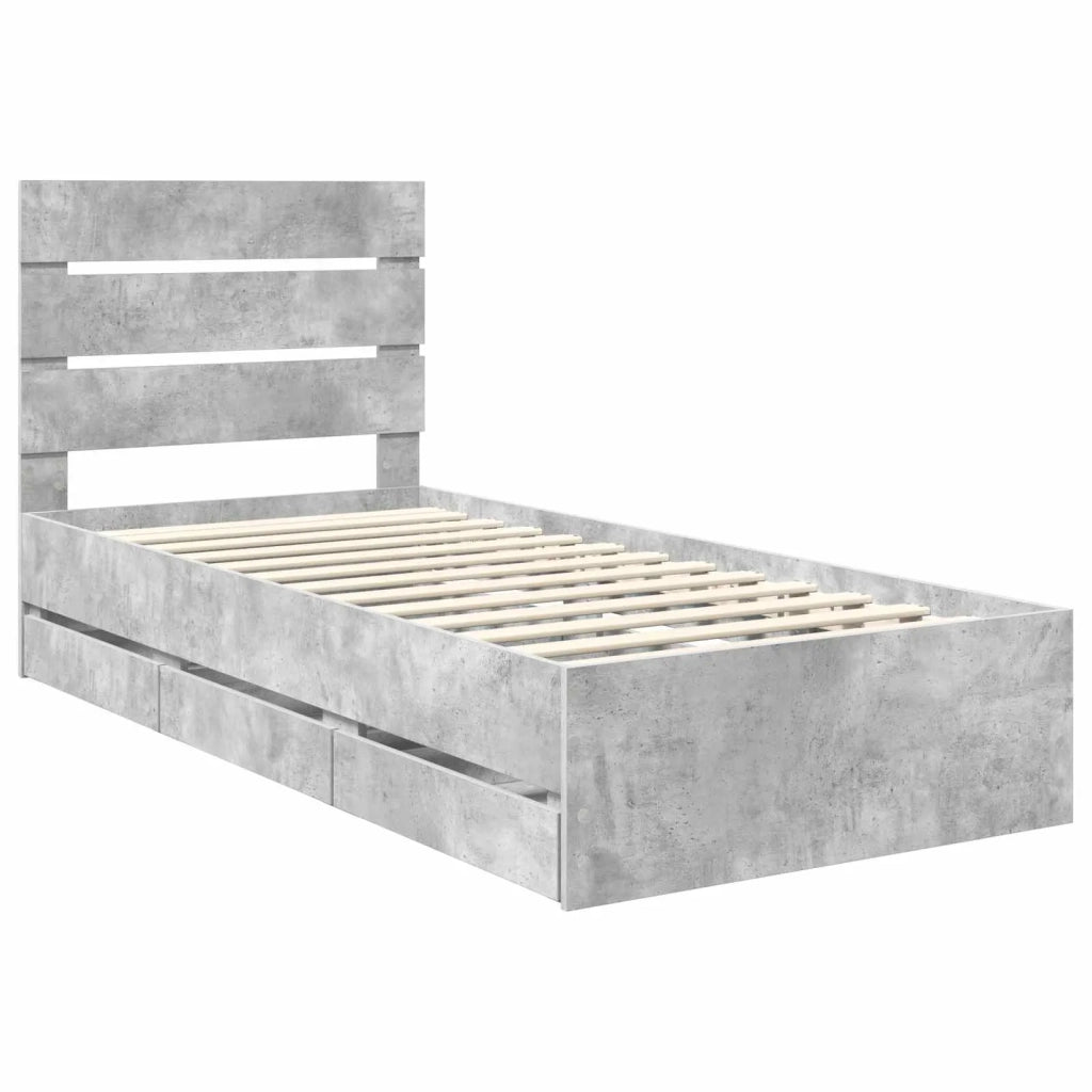 Struttura del letto con cassetto Grigio cemento 90 x 190 cm