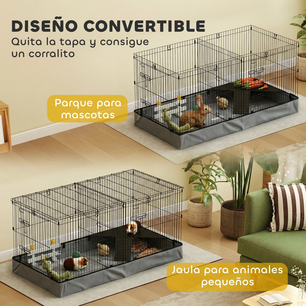 Recinto per Conigli e Cavie 2 in 1 con Porta e Coperchio Rimovibile ¨C Zephmum ¨C Nero 121x61x61cm