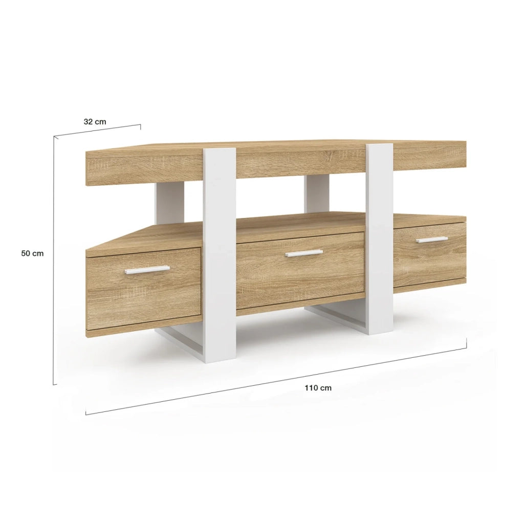 IDMarket - Mobile TV angolare PHOENIX 110 cm con cassetto in legno e bianco